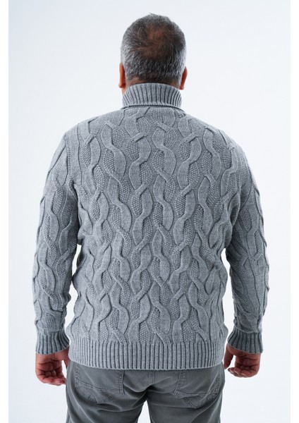 Büyük Beden Erkek Gri Balıkçı Yaka Pirinç Saç Örgülü Yün Triko Örme Kazak TRIST-2118 modelleri