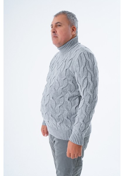 Büyük Beden Erkek Gri Balıkçı Yaka Pirinç Saç Örgülü Yün Triko Örme Kazak TRIST-2118 fırsatları