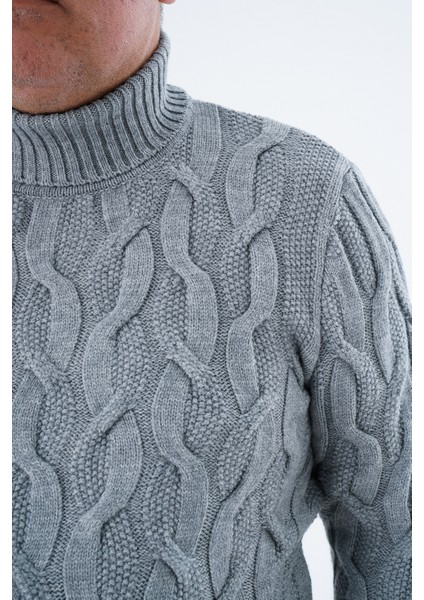 Büyük Beden Erkek Gri Balıkçı Yaka Pirinç Saç Örgülü Yün Triko Örme Kazak TRIST-2118 indirimleri