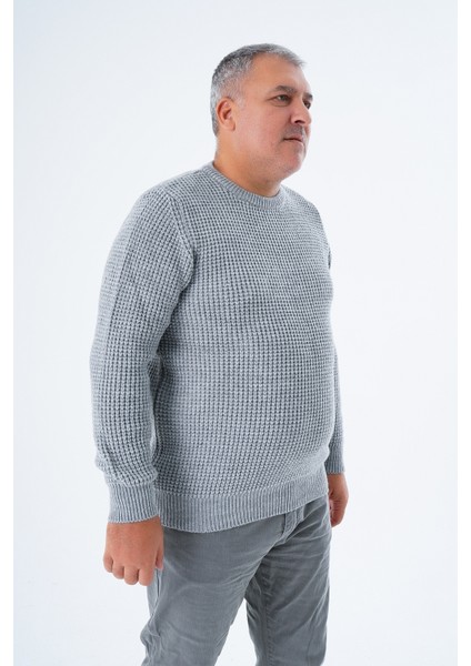 Büyük Beden Erkek Gri Selanik Örgü Bisiklet Yaka Triko Yün Kazak TRIST-2116 fiyatları