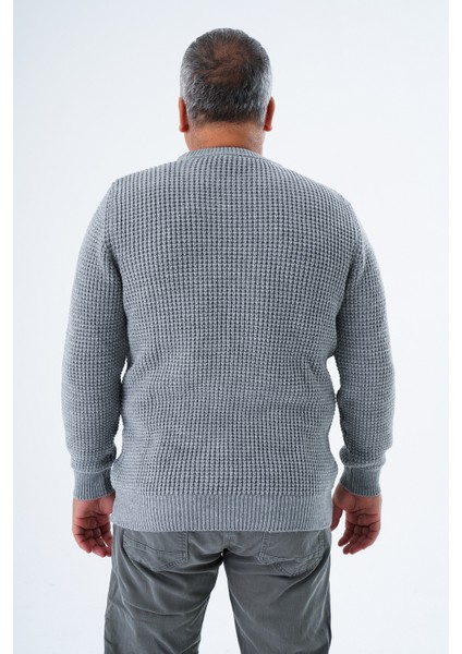Büyük Beden Erkek Gri Selanik Örgü Bisiklet Yaka Triko Yün Kazak TRIST-2116 modelleri