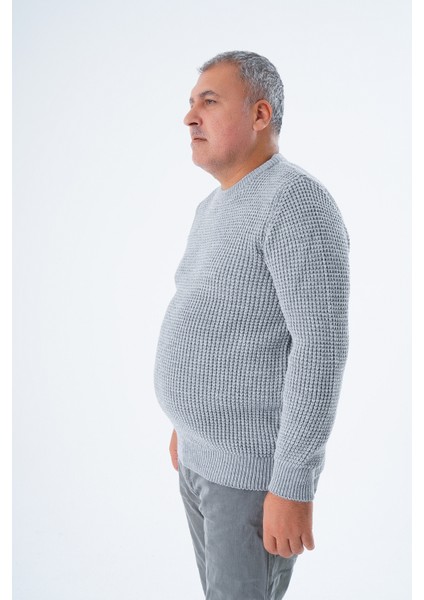 Büyük Beden Erkek Gri Selanik Örgü Bisiklet Yaka Triko Yün Kazak TRIST-2116 fırsatları
