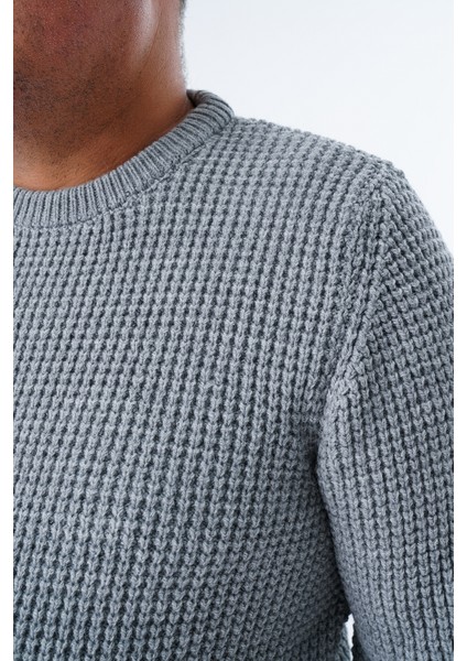 Büyük Beden Erkek Gri Selanik Örgü Bisiklet Yaka Triko Yün Kazak TRIST-2116 indirimleri