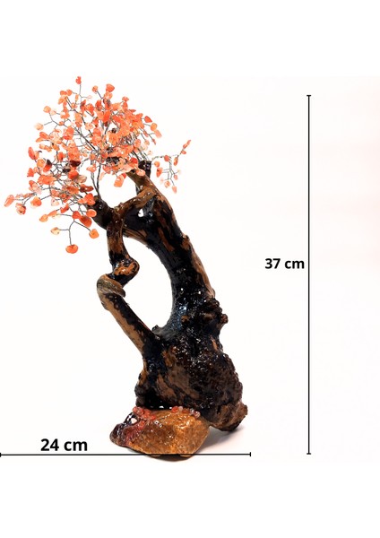 Eşsiz El Yapımı Kırmızı Akik Taşlı Dekoratif Ağaç -