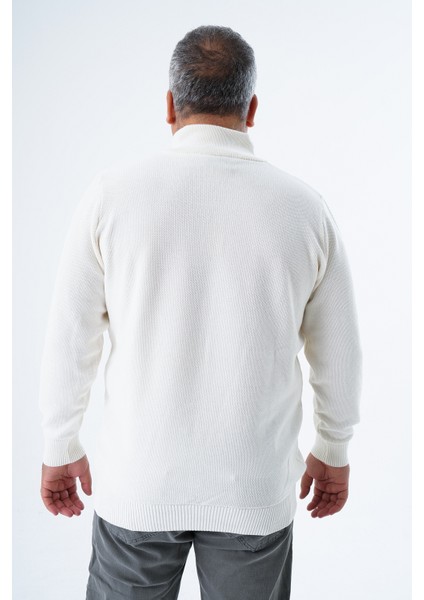 Büyük Beden Erkek Ekru Fermuarlı Dik Yaka Pirinç Örgü Pamuk Triko Kazak TRIST-2113 modelleri