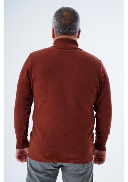 Büyük Beden Erkek Kiremit Fermuarlı Dik Yaka Pirinç Örgü Pamuk Triko Kazak TRIST-2113 modelleri