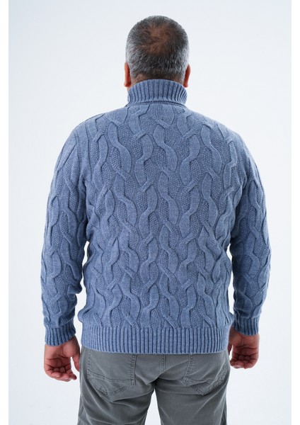 Büyük Beden Erkek Indigo Balıkçı Yaka Pirinç Saç Örgülü Yün Triko Örme Kazak TRIST-2118 modelleri