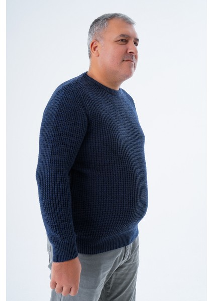 Büyük Beden Erkek Lacivert Selanik Örgü Bisiklet Yaka Triko Yün Kazak TRIST-2116 fiyatları