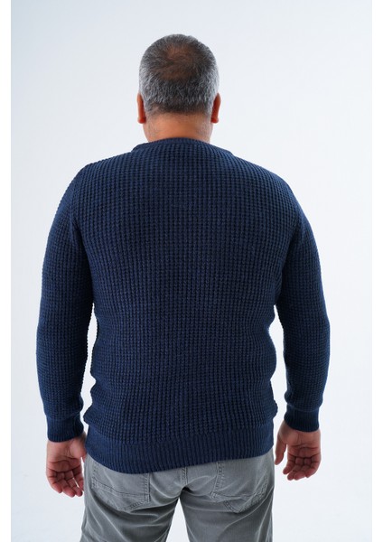 Büyük Beden Erkek Lacivert Selanik Örgü Bisiklet Yaka Triko Yün Kazak TRIST-2116 modelleri