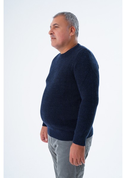 Büyük Beden Erkek Lacivert Selanik Örgü Bisiklet Yaka Triko Yün Kazak TRIST-2116 fırsatları