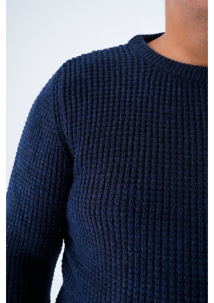 Büyük Beden Erkek Lacivert Selanik Örgü Bisiklet Yaka Triko Yün Kazak TRIST-2116 indirimleri