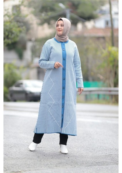 Büyük Beden Cotonit Pike Empirme Uzun Triko Hırka