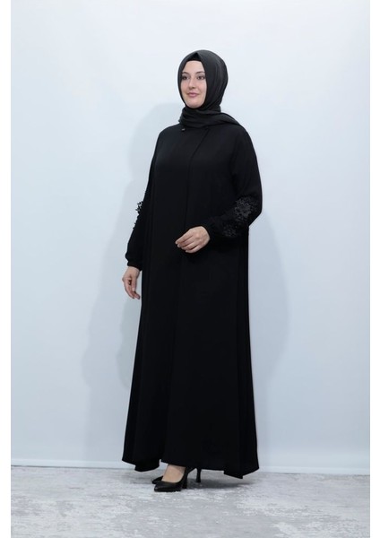 Büyük Beden Kol Güpür Biyeli Best Krep Ferace
