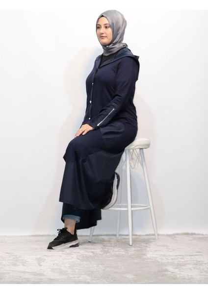 Büyük Beden Paraşüt Garnili Kapüşonlu Düğmeli Worteks Giy Çık Kap