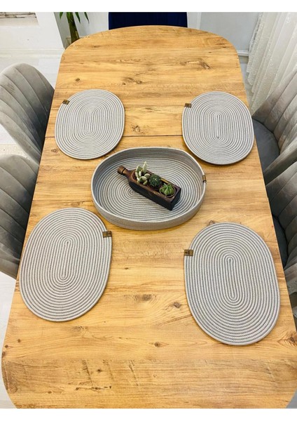 Jüt Hasır Amerikan Servis Oval Supla ve Sepet 5'li