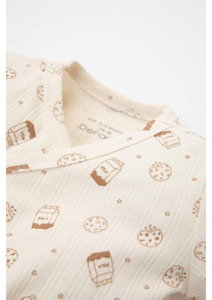 Erkek Bebek Yenidoğan Beyaz Bağlamalı Desenli Uzun Kollu Tulum C4731A524AU fiyatları