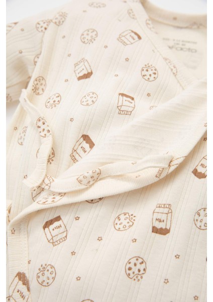 Erkek Bebek Yenidoğan Beyaz Bağlamalı Desenli Uzun Kollu Tulum C4731A524AU fırsatları