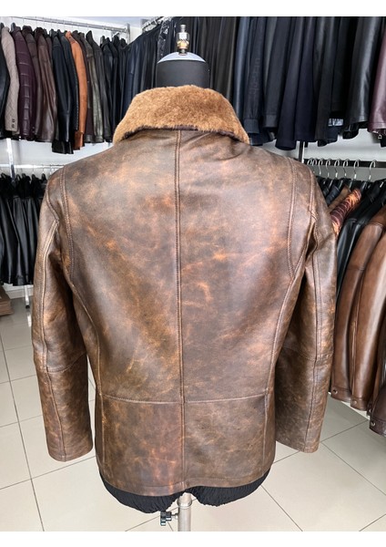 Erkek Kahve Seyyar Yaka Kürklü Hakiki Deri Ceket modelleri
