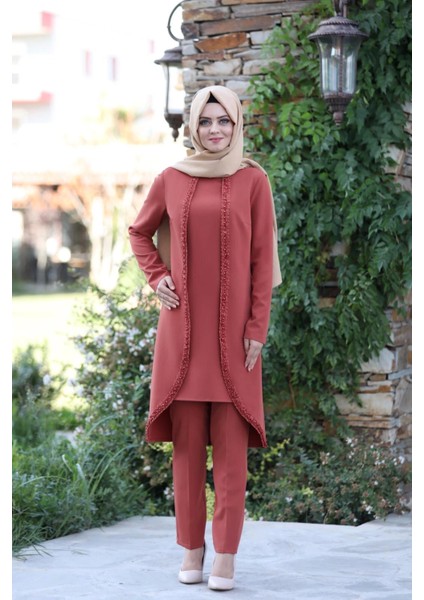 Gül Işlemeli Ikili Takım MC1434 Kiremit