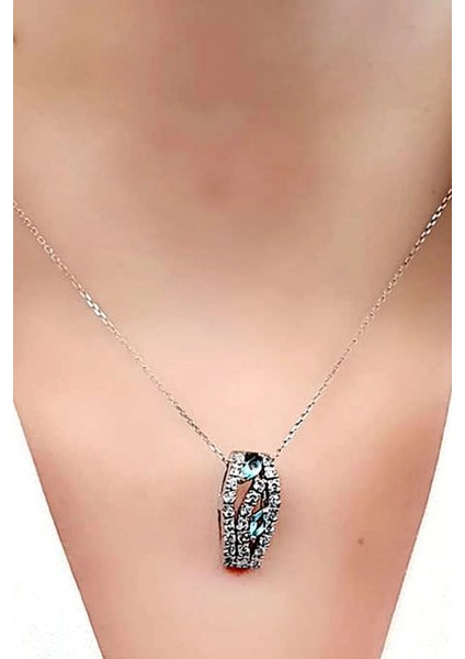 Aquamarin ve zirkon taş detaylı 925 ayar gümüş kolye