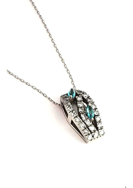 Aquamarin ve zirkon taş detaylı 925 ayar gümüş kolye fiyatları