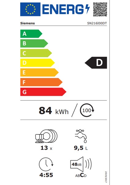 SN216I00DT D Enerji Sınıfı 6 Programlı Bulaşık Makinesi