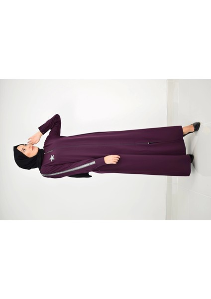 Yıldız Arma Desenli Kol Seritli Tesettür Ferace Mor 2176 modelleri