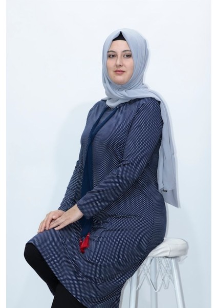 Büyük Beden Puantiye Baskılı Püsküllü Penye Tunik modelleri