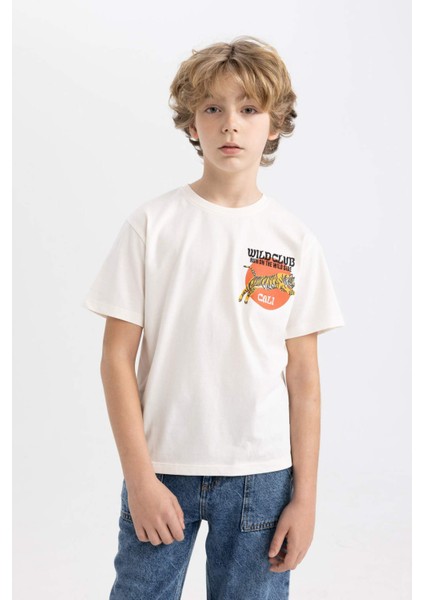 Erkek Çocuk Bisiklet Yaka Nakışlı Kısa Kollu Tişört D0402A824SM