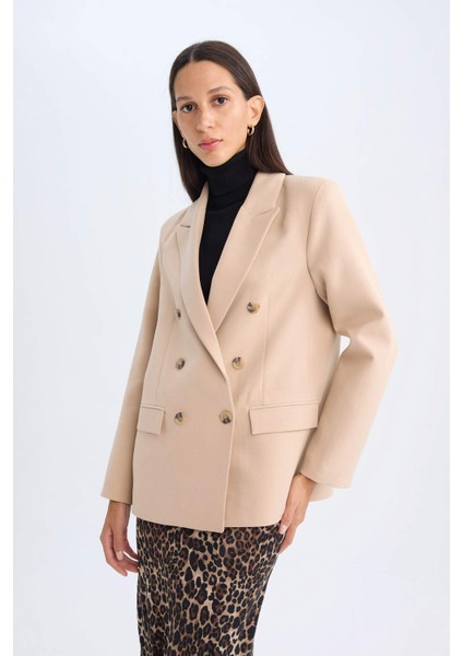 Oversize Geniş Kalıp Ceket Yaka Düğmeli Basic Düz Blazer Ceket D4562AX24AU