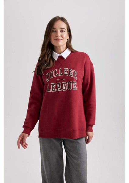 Kapüşonlu Kolej Baskılı Kalın Sweatshirt Tunik B3498AX23WN