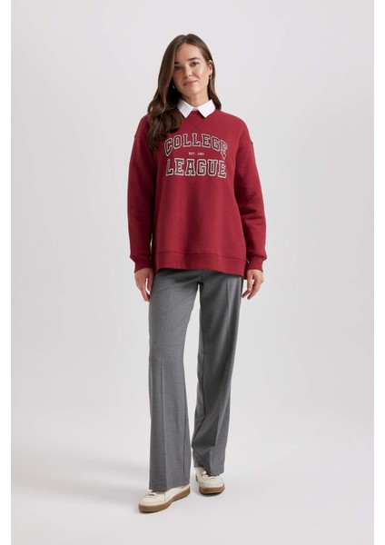 Kapüşonlu Kolej Baskılı Kalın Sweatshirt Tunik B3498AX23WN