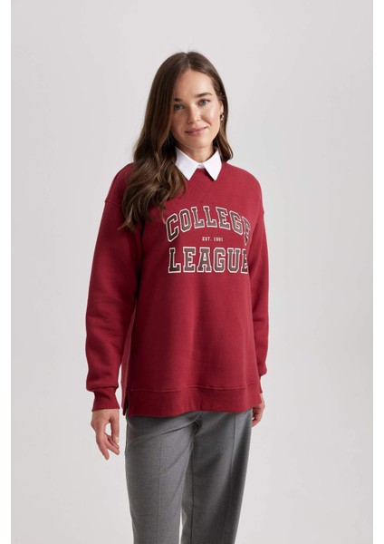 Kapüşonlu Kolej Baskılı Kalın Sweatshirt Tunik B3498AX23WN