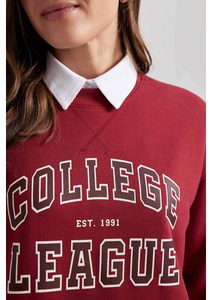 Kapüşonlu Kolej Baskılı Kalın Sweatshirt Tunik B3498AX23WN