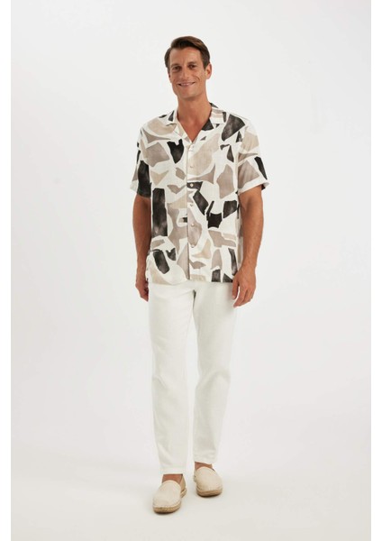 Relax Fit Yazlık Polo Yaka Desenli Kısa Kollu Gömlek C4119AX24SM