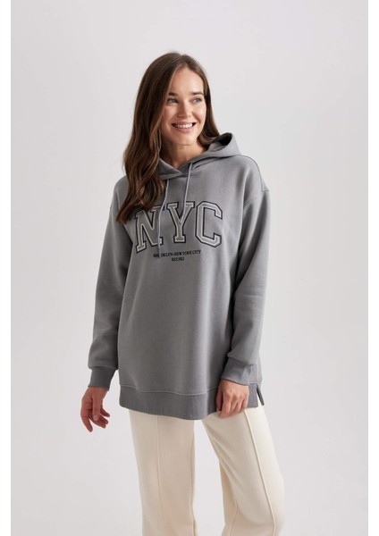 Kapüşonlu Baskılı Kalın Sweatshirt Tunik B3501AX23WN