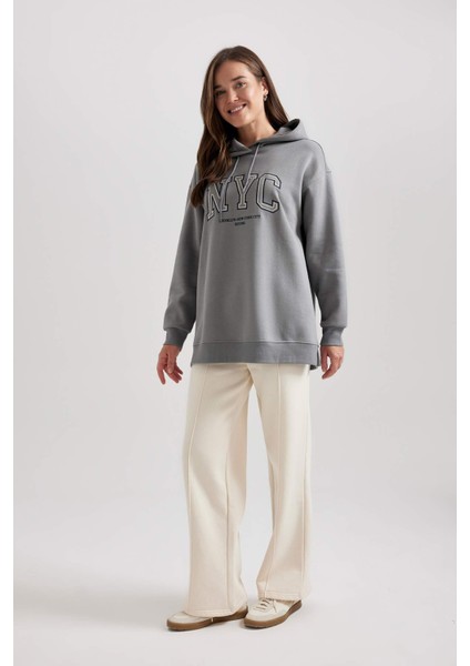 Kapüşonlu Baskılı Kalın Sweatshirt Tunik B3501AX23WN