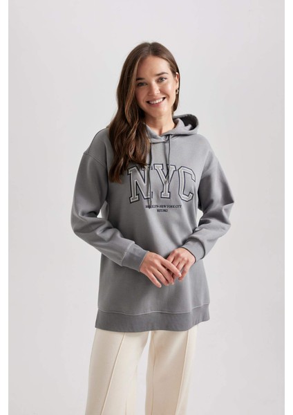 Kapüşonlu Baskılı Kalın Sweatshirt Tunik B3501AX23WN