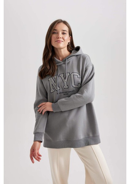 Kapüşonlu Baskılı Kalın Sweatshirt Tunik B3501AX23WN