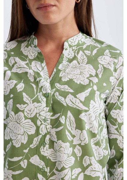 Regular Fit Apaş Yaka Desenli Terry Cotton Yarım Kollu Gömlek D4628AX24HS