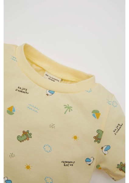 Erkek Bebek Pijama Takımı Dinazor Desenli Penye Kısa Kollu Üst Şort C5200A524HS