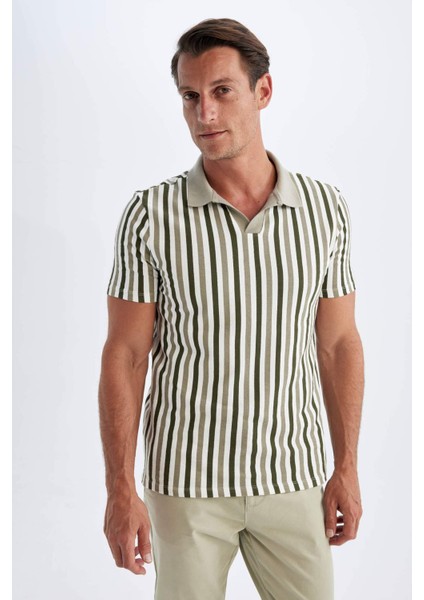 Slim Fit Dar Kesim Çizgili Kısa Kollu Polo Tişört D4795AX24SM fırsatları