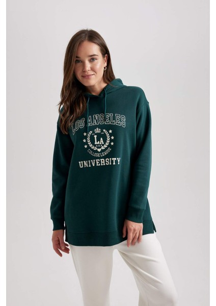 Kapüşonlu Baskılı Kalın Sweatshirt Tunik B3499AX23WN