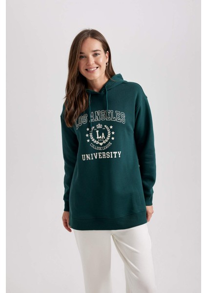 Kapüşonlu Baskılı Kalın Sweatshirt Tunik B3499AX23WN