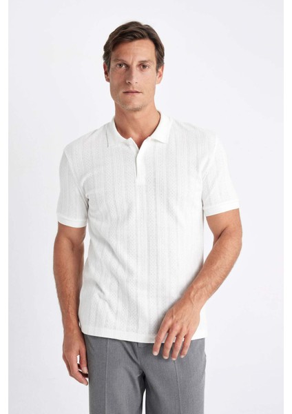 Regular Fit Kısa Kollu Dokulu Triko Polo Tişört C4140AX24SM