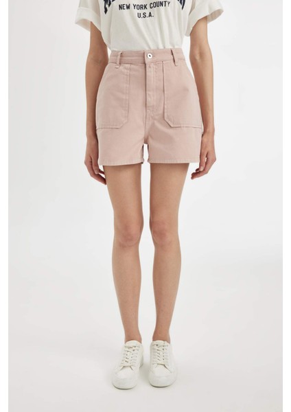 Mom Fit Yüksek Bel Kısa Paça Gabardin Şort D0042AX24HS