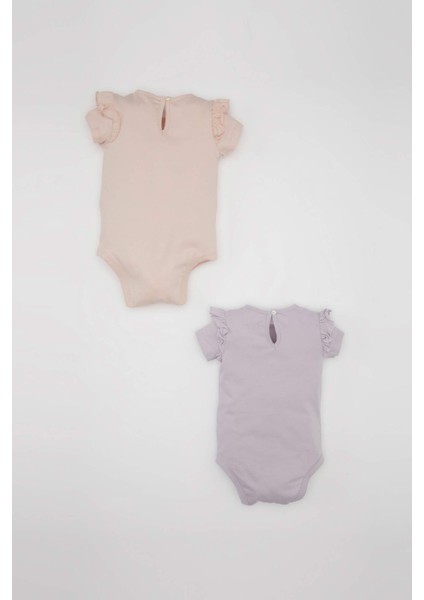 Kız Bebek Yenidoğan Bisiklet Yaka Dinazor Baskılı Penye 2'li Kısa Kollu Çıtçıtlı Body C9485A524SM