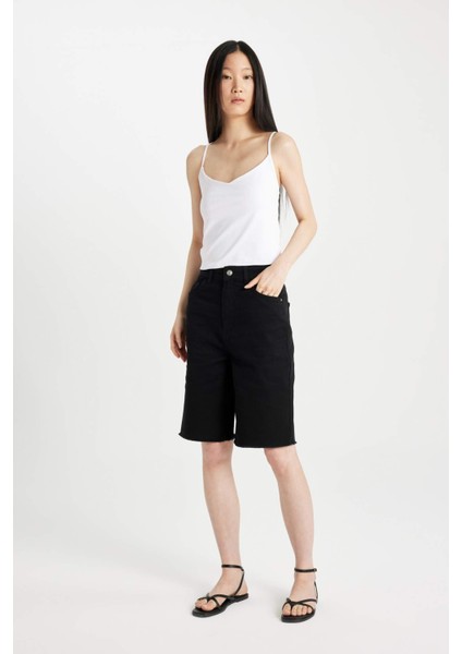 Yüksek Bel Cepli Basic Düz Gabardin Kapri D0326AX24SM