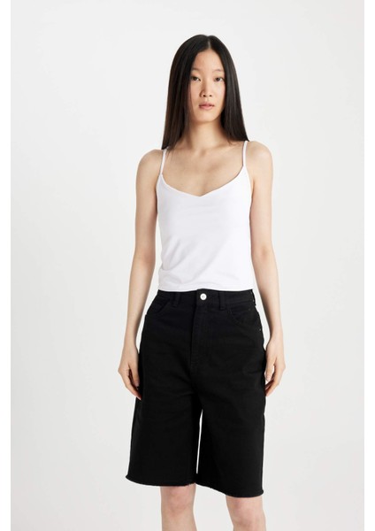Yüksek Bel Cepli Basic Düz Gabardin Kapri D0326AX24SM