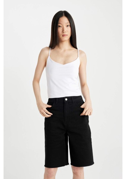 Yüksek Bel Cepli Basic Düz Gabardin Kapri D0326AX24SM